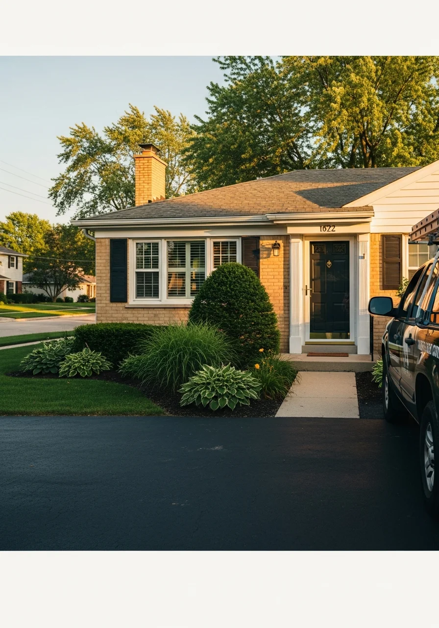 Professional technician in uniform at the entrance of a Farmington Hills home.